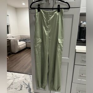 Vici Sage Green Satin Cargo Joggers